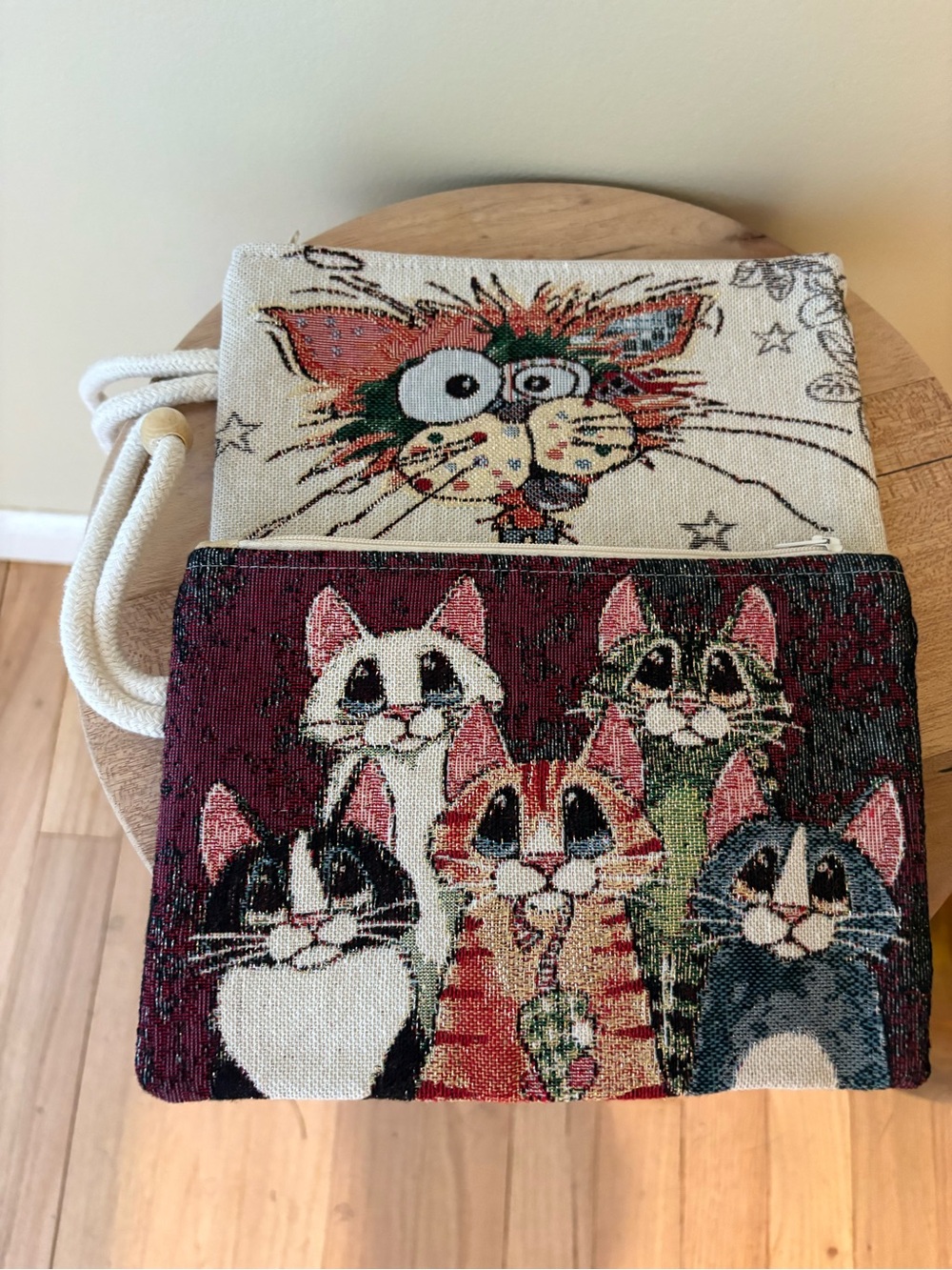 Whimsical Tapestry Cat Wristlets - Multi Color Set of 2